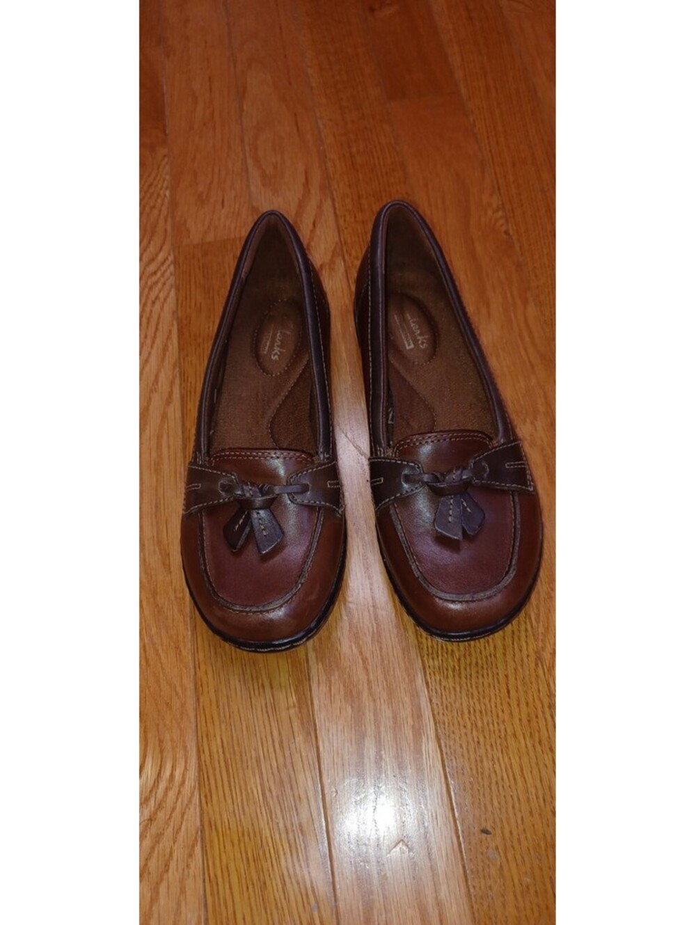Clarks Collection Womens 5 M Brown Leather Tassel Loafers Slip On Shoes
